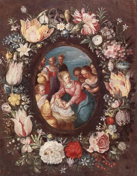 The nativity encircled by a garland of flowers, unknow artist